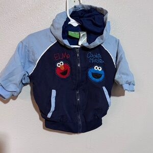 Sesame Street Elmo Cookie Monster Hooded Full Zip Jacket 12M Navy Blue vintage
